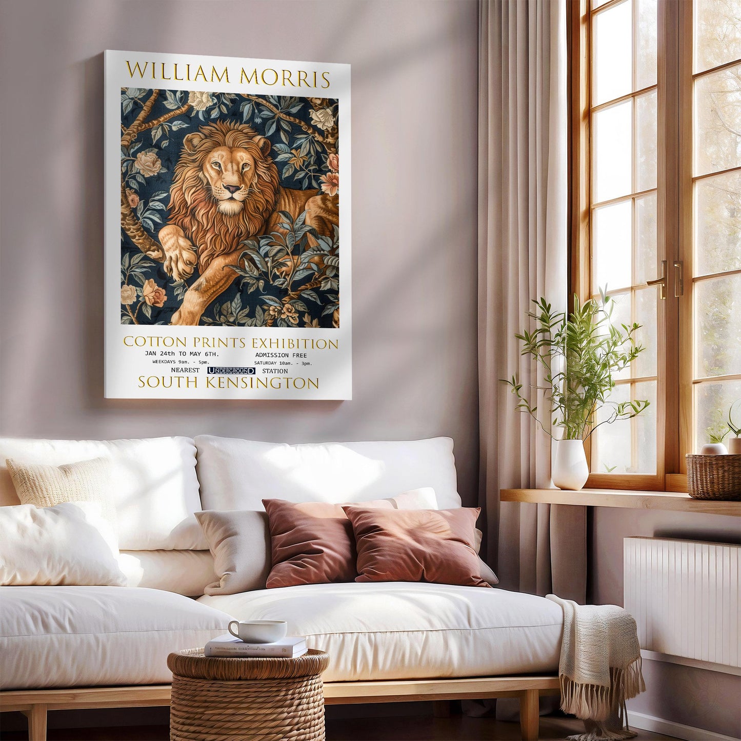 William Morris Lion Canvas, William Morris Exhibition Poster, William Morris Print, Textiles Canvas, Floral Wall Art, Lion Canvas Wall Art