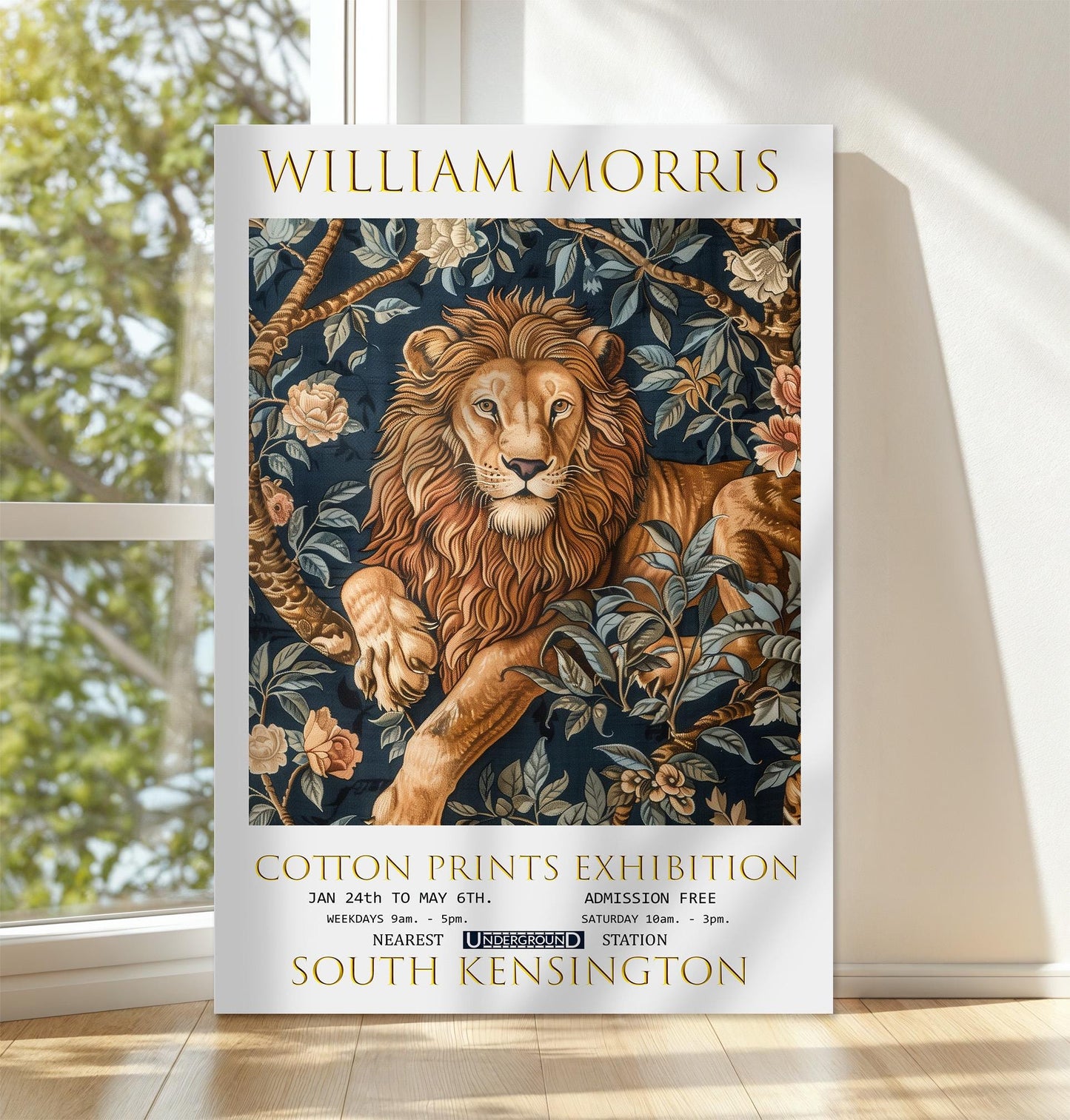 William Morris Lion Canvas, William Morris Exhibition Poster, William Morris Print, Textiles Canvas, Floral Wall Art, Lion Canvas Wall Art