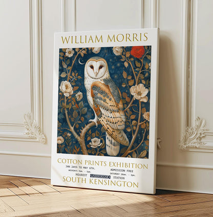 William Morris Owl Canvas, William Morris Exhibition Poster, William Morris Print, Textiles Canvas, Floral Wall Art, Owl Canvas Wall Art