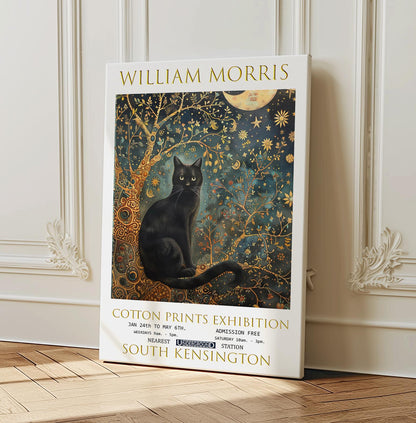 William Morris Canvas, William Morris Exhibition Poster, William Morris Print, Textiles Canvas, Floral Wall Art, Black Cat Canvas Wall Art