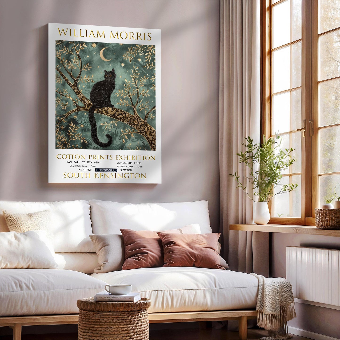 William Morris Black Cat Canvas, William Morris Exhibition Poster, William Morris Print, Textiles Canvas, Floral Wall Art, Gift, Wall Decor