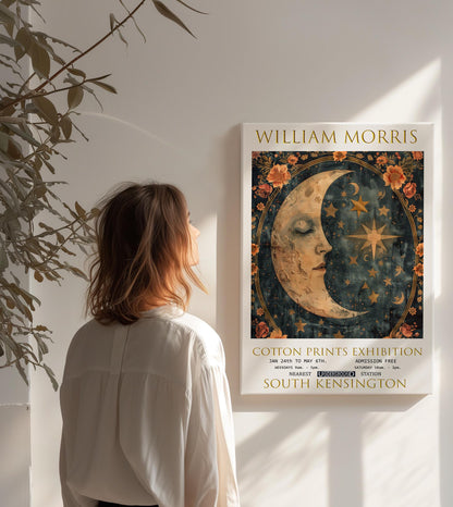 William Morris Canvas, William Morris Exhibition Poster, William Morris Print, Textile Canvas, Floral Wall Art, Moon & Stars Canvas Wall Art