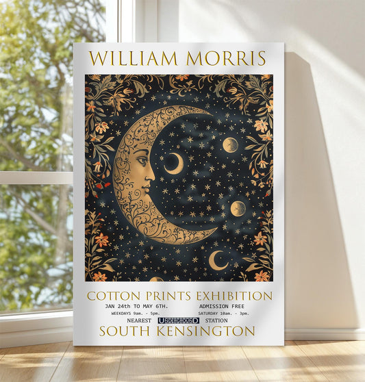 William Morris Moon & Stars Canvas, William Morris Exhibition Poster, William Morris Print, Textile Canvas, Floral Wall Art, Wall Decor