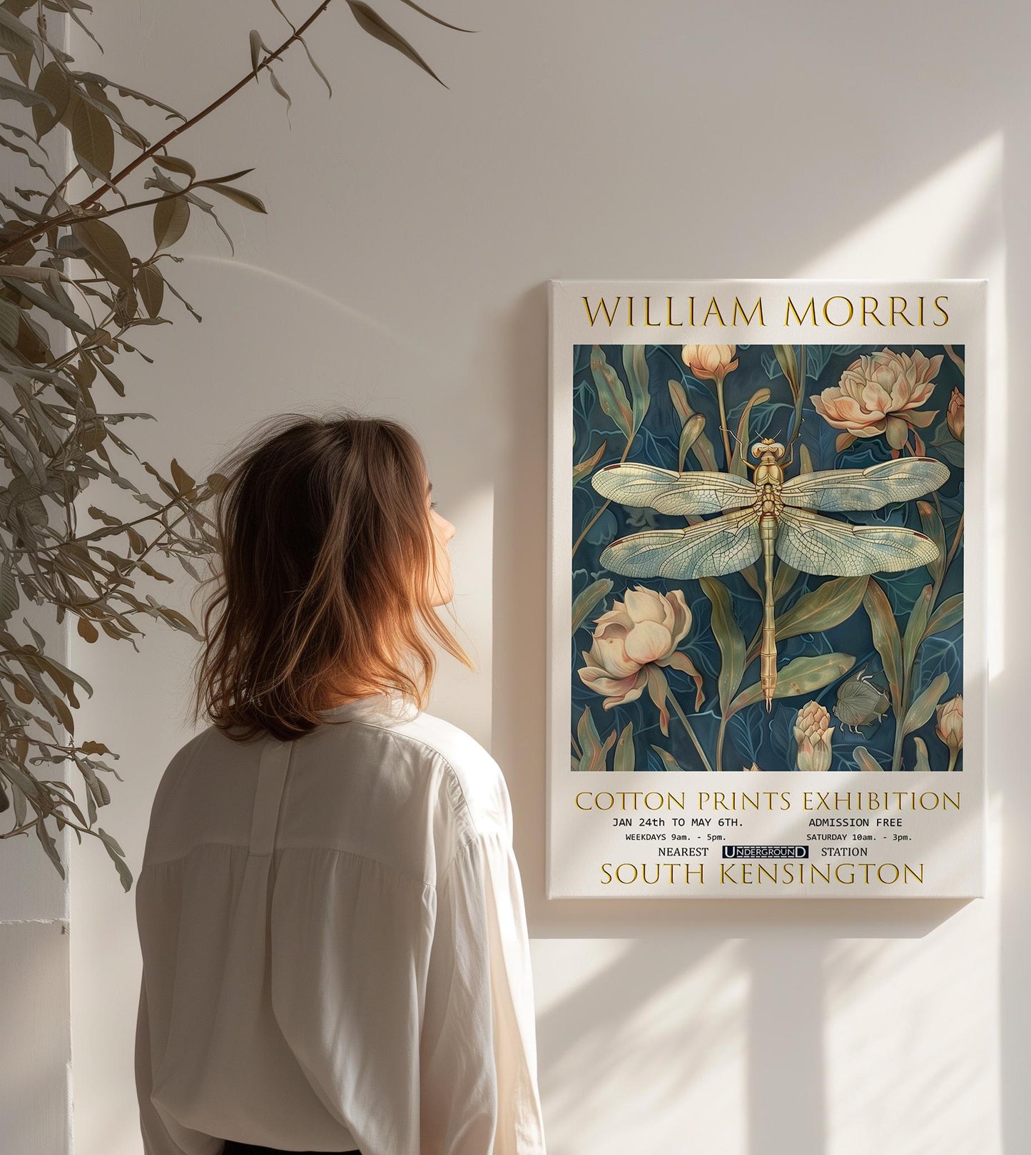 William Morris Canvas, William Morris Exhibition Poster, William Morris Print, Textile Canvas, Floral Wall Art, Dragonfly Canvas Wall Art