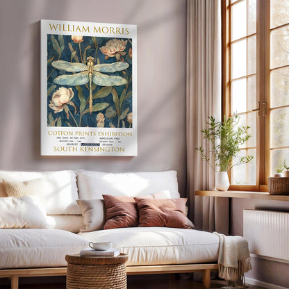 William Morris Canvas, William Morris Exhibition Poster, William Morris Print, Textile Canvas, Floral Wall Art, Dragonfly Canvas Wall Art