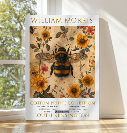 William Morris Canvas, William Morris Exhibition Poster, William Morris Print, Textile Canvas, Floral Wall Art, Bumblebee Canvas Wall Art