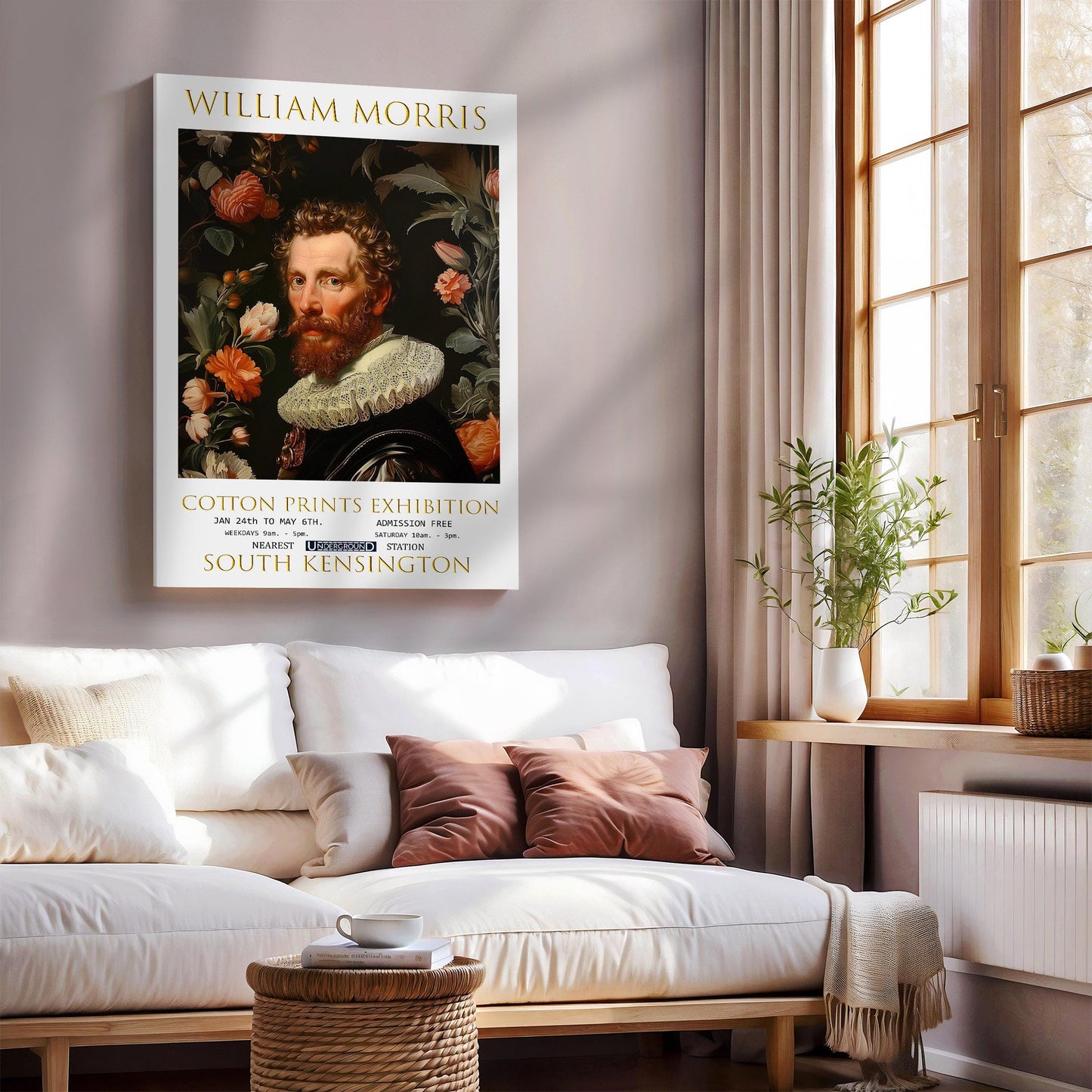 William Morris Canvas, William Morris Exhibition Poster, William Morris Print, Textile Canvas, Floral Wall Art, Francis Drake Canvas Print