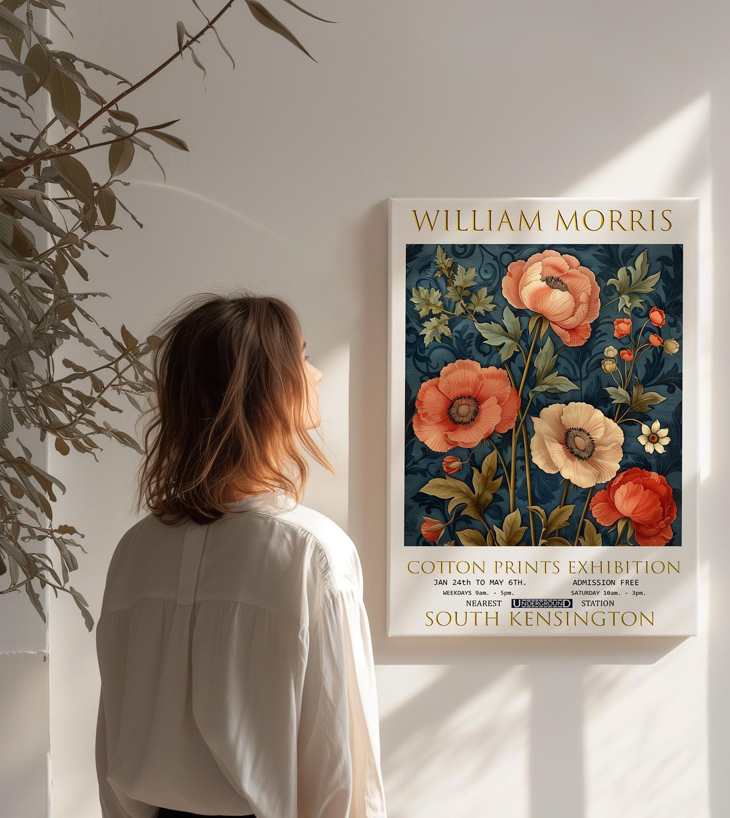 William Morris Canvas, William Morris Exhibition Poster, William Morris Print, Textile Canvas, Floral Wall Art, Poppies Canvas Wall Art