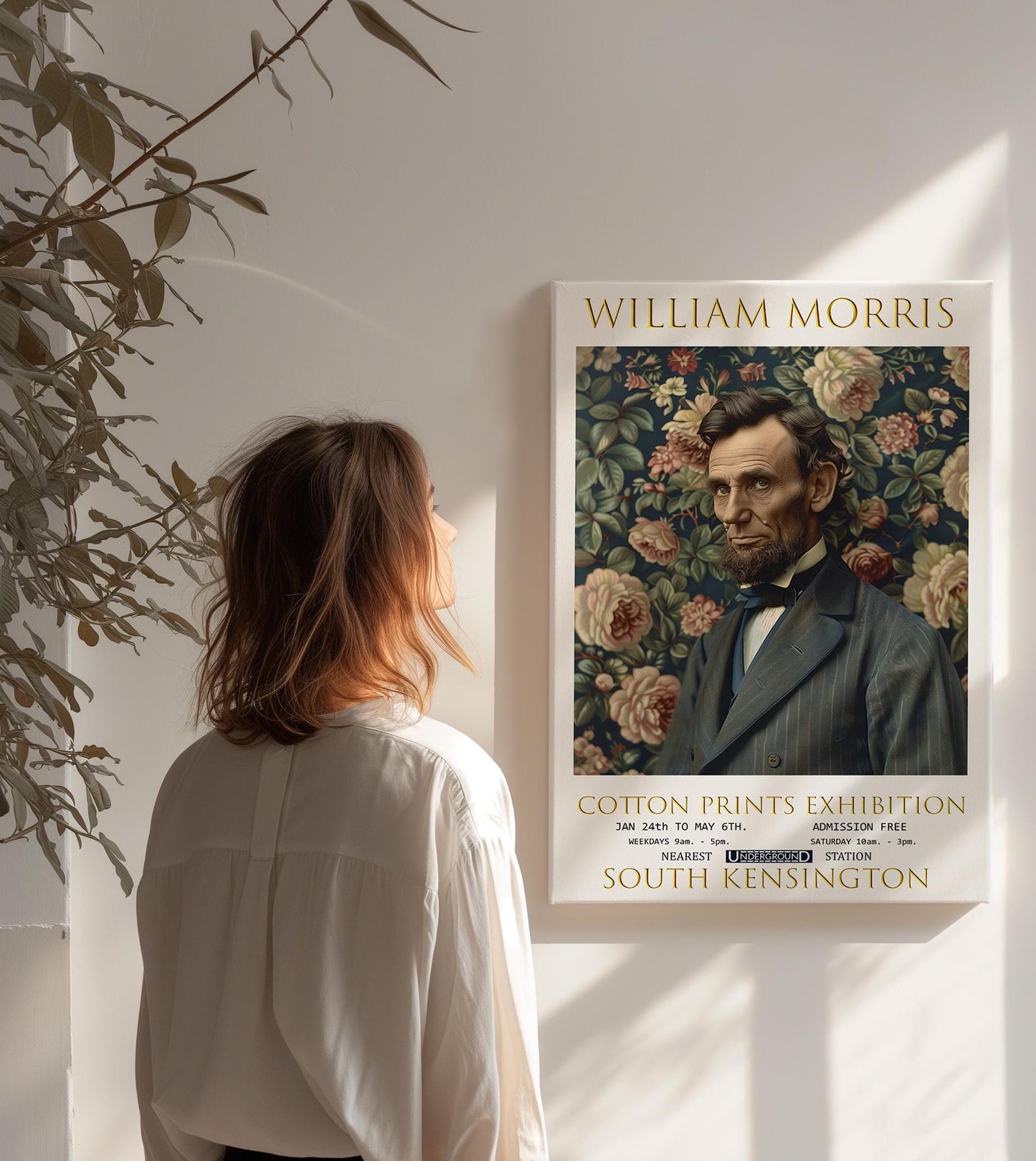 William Morris Canvas, William Morris Exhibition Poster, William Morris Print, Textile Canvas, Floral Wall Art, Abraham Lincoln Canvas Print