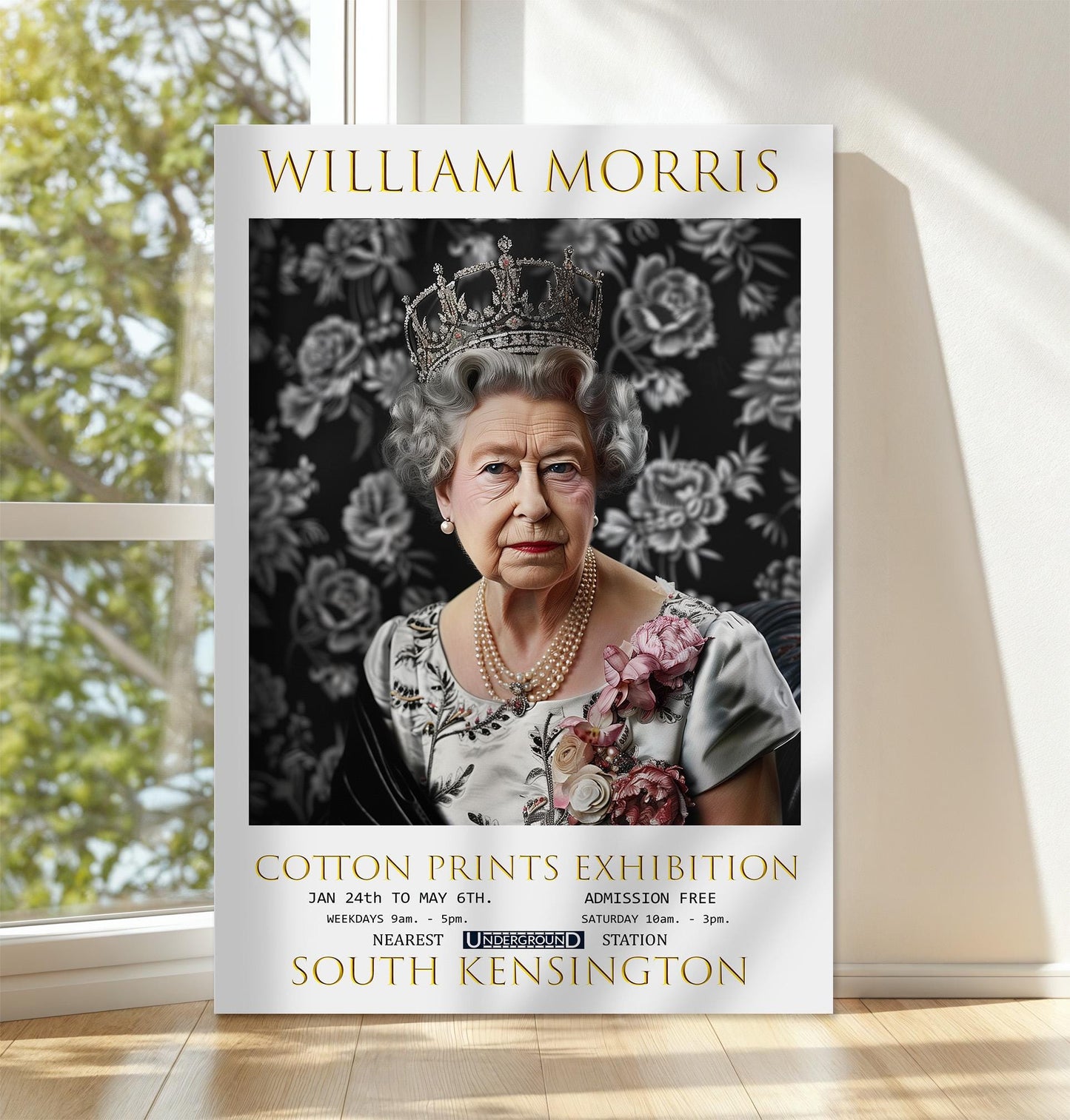 William Morris Queen Elizabeth Canvas, William Morris Exhibition Poster, William Morris Print, Textile Canvas, Floral Wall Art, Home Decor