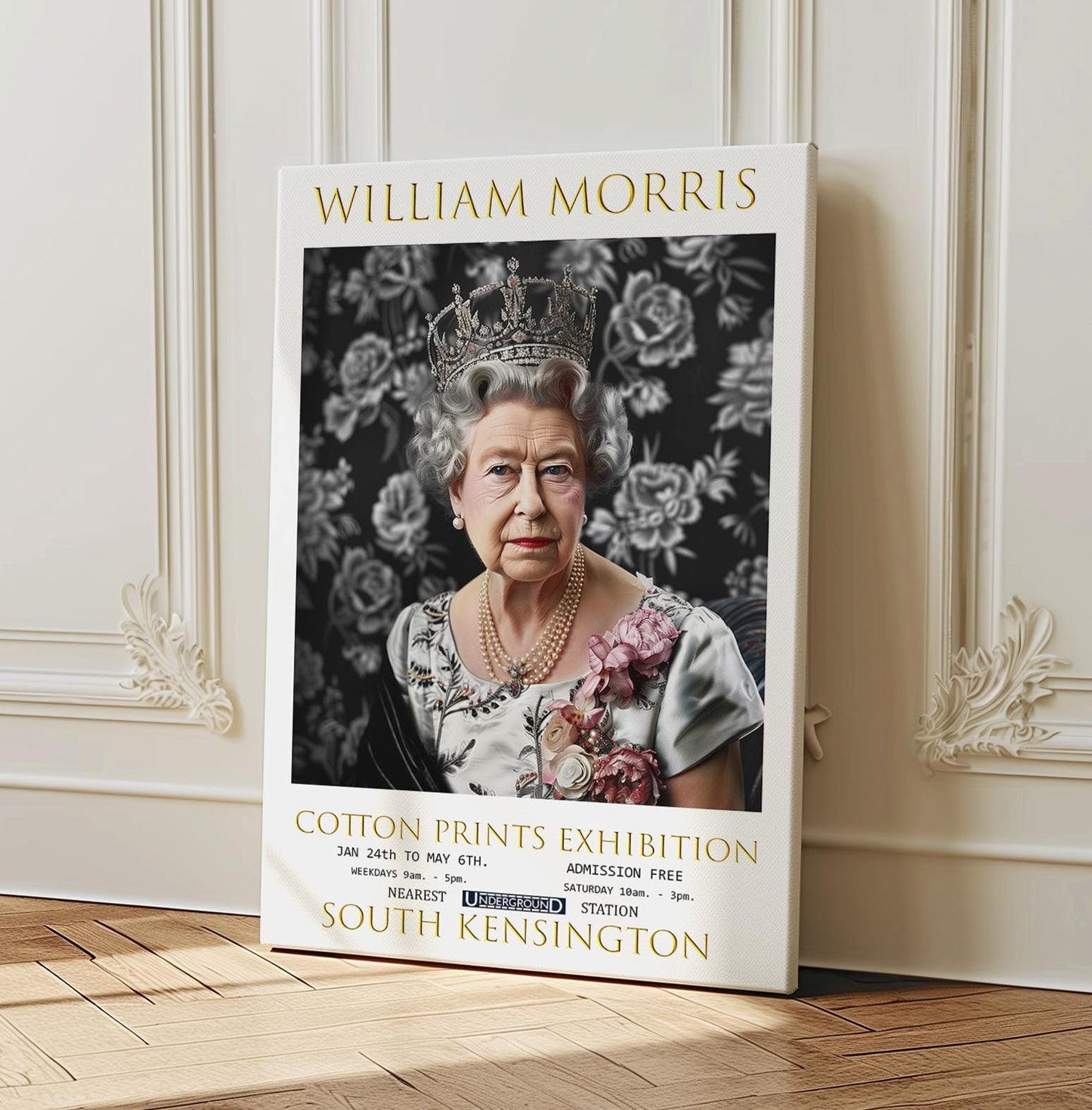 William Morris Queen Elizabeth Canvas, William Morris Exhibition Poster, William Morris Print, Textile Canvas, Floral Wall Art, Home Decor