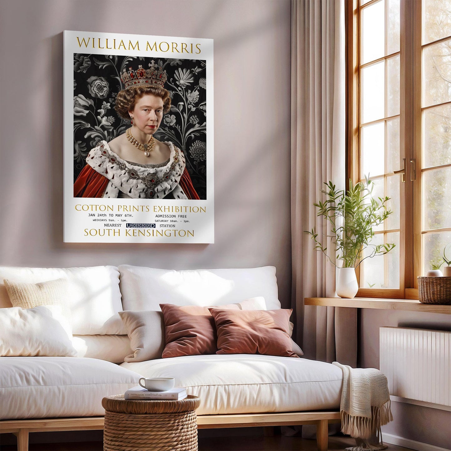 William Morris Queen Elizabeth Canvas, William Morris Exhibition Poster, William Morris Print, Textile Canvas, Floral Wall Art, Wall Decor