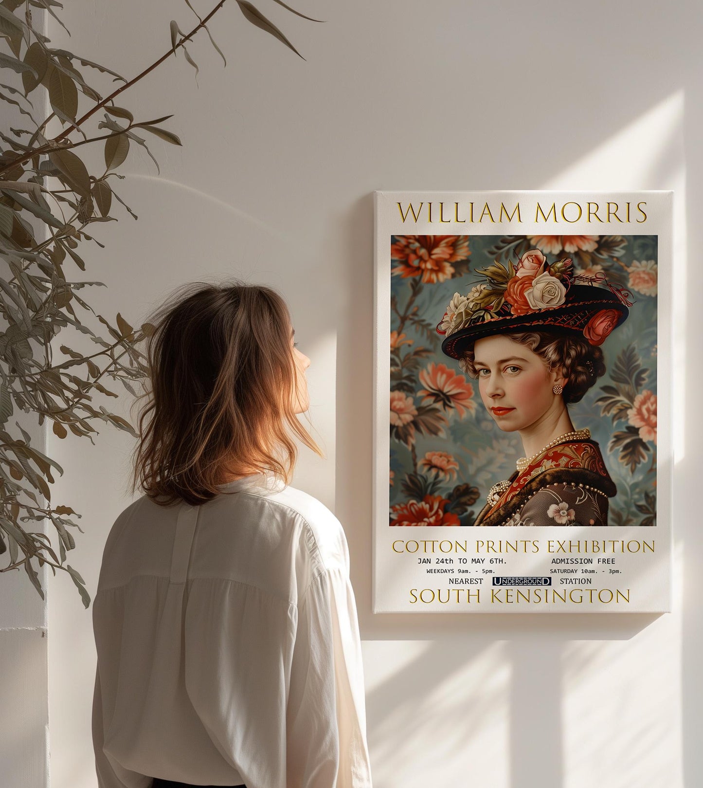 William Morris Canvas, William Morris Exhibition Poster, William Morris Print, Textile Canvas, Floral Wall Art, Queen Elizabeth Canvas