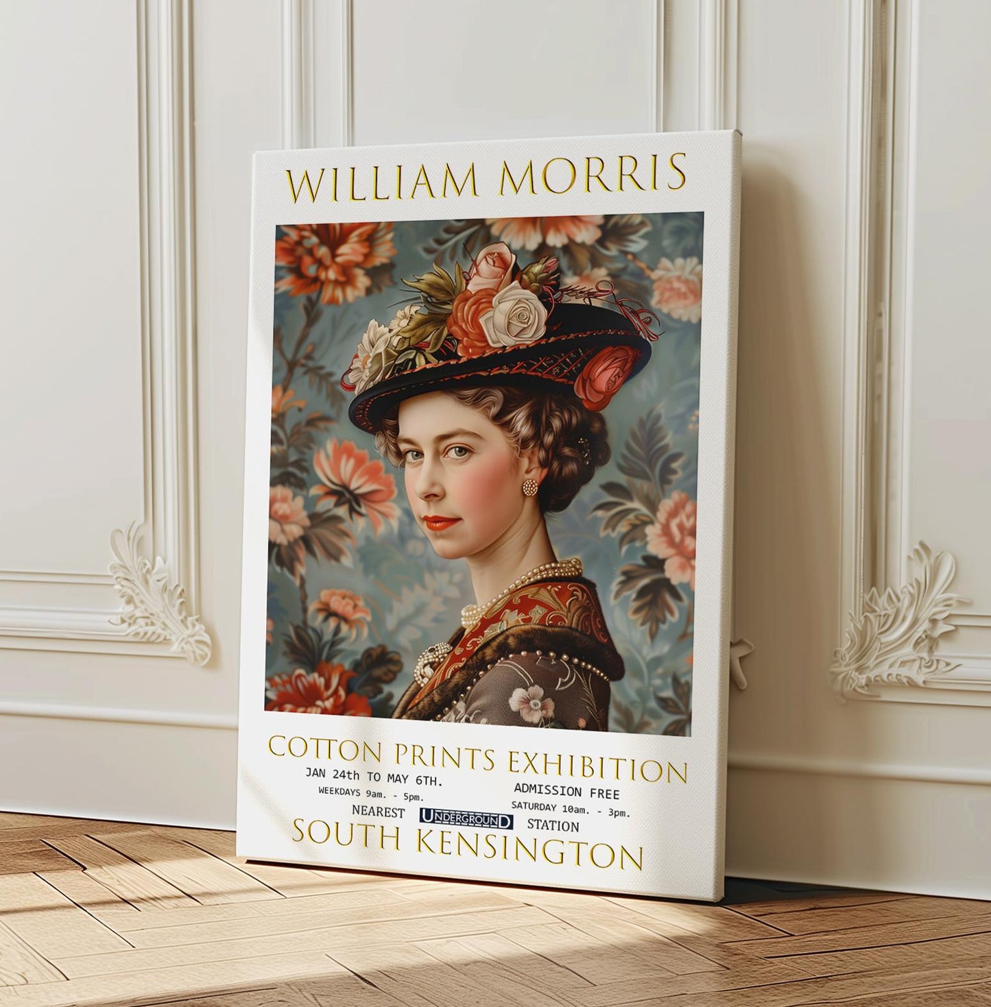 William Morris Canvas, William Morris Exhibition Poster, William Morris Print, Textile Canvas, Floral Wall Art, Queen Elizabeth Canvas