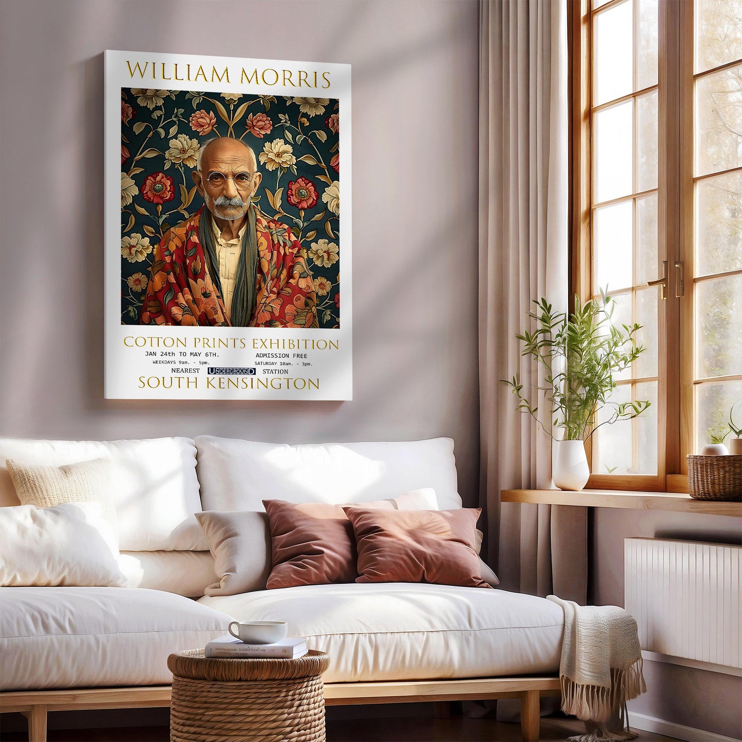 William Morris Canvas, William Morris Exhibition Poster, William Morris Print, Textile Canvas, Floral Wall Art, Mahatma Gandhi Canvas