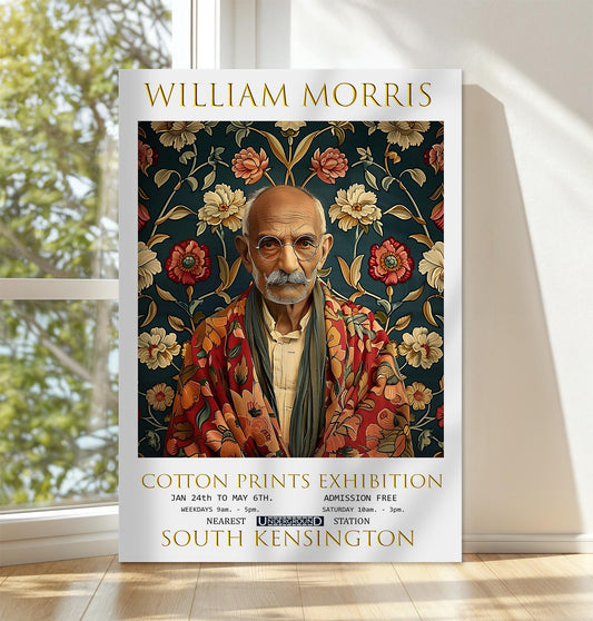 William Morris Canvas, William Morris Exhibition Poster, William Morris Print, Textile Canvas, Floral Wall Art, Mahatma Gandhi Canvas