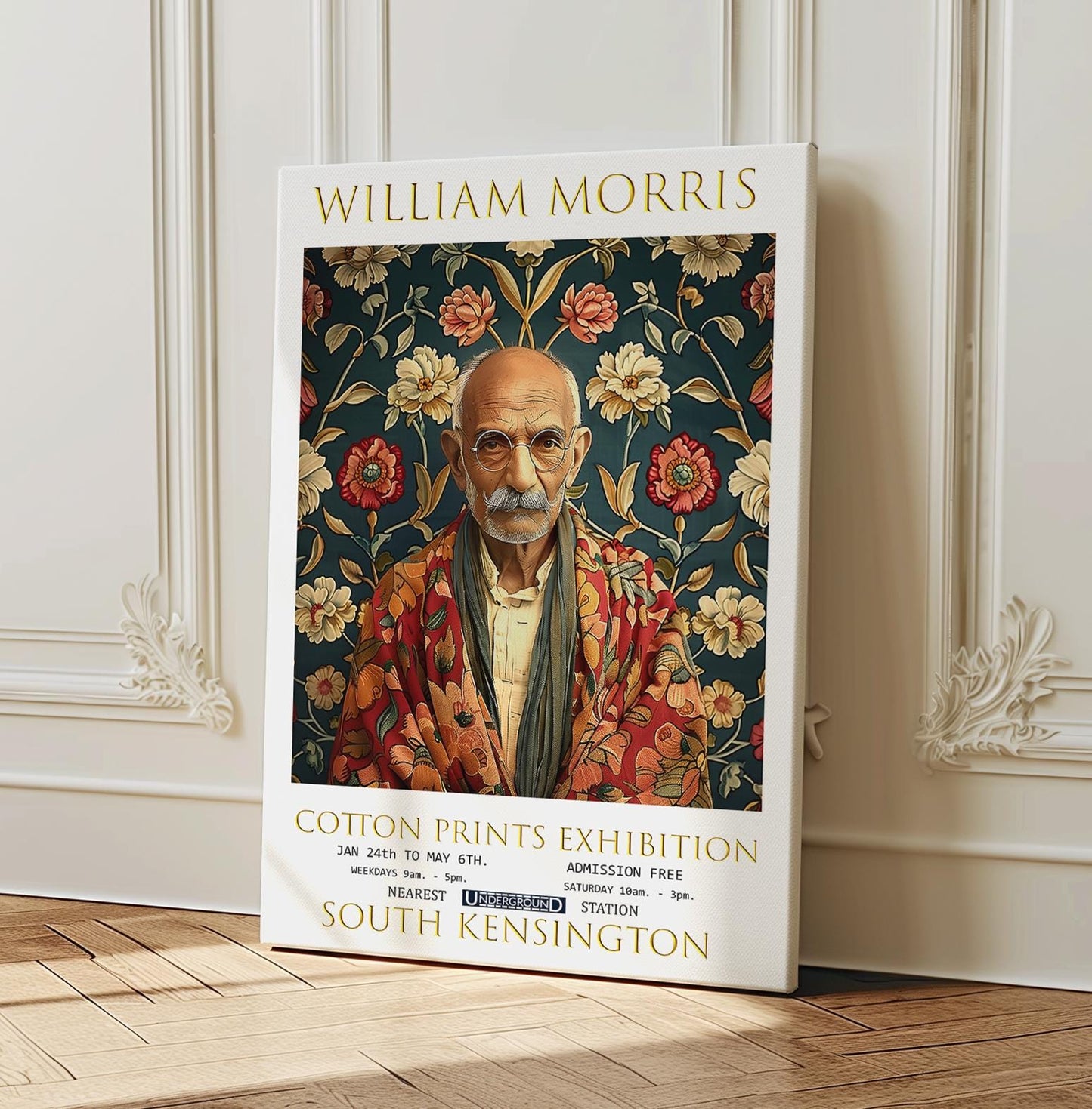 William Morris Canvas, William Morris Exhibition Poster, William Morris Print, Textile Canvas, Floral Wall Art, Mahatma Gandhi Canvas