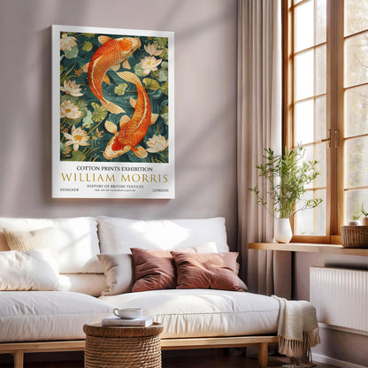 William Morris Koi Fish Canvas, William Morris Exhibition Poster, William Morris Print, Textile Canvas, Floral Wall Art, Koi Carp Canvas