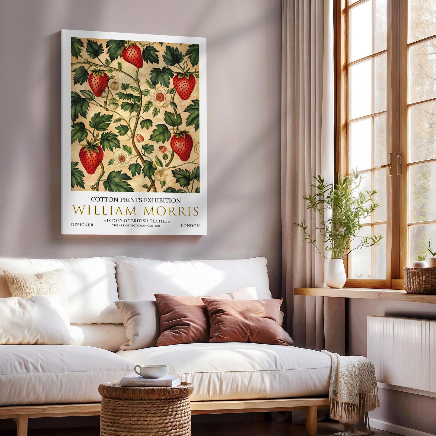 William Morris Canvas, William Morris Exhibition Poster, William Morris Print, Textile Canvas, Floral Wall Art, Strawberries Canvas Wall Art