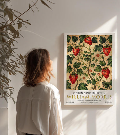 William Morris Canvas, William Morris Exhibition Poster, William Morris Print, Textile Canvas, Floral Wall Art, Strawberries Canvas Wall Art