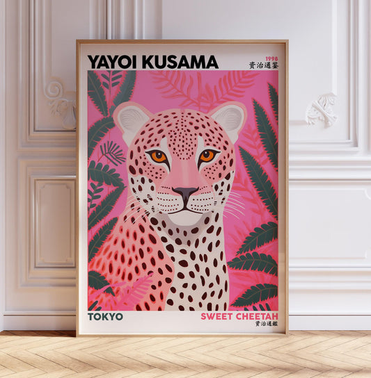 Japanese Exhibition Poster, Yayoi Kusama Art Print, Sweet Cheetah Traditional Japanese Wall Art Decor, Asian Decor, Japanese Pop Art