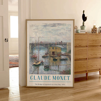 Monet Exhibition Poster, The Bridge at Argenteuil on a Gray Day, Claude Monet Print, French Travel Décor, Architecture, Wall Art Décor, Gift