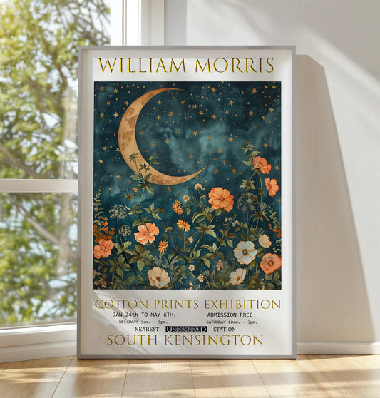 William Morris Print, William Morris Exhibition Print, William Morris Poster, Vintage Poster, Textiles Art Vintage Wall Art, Moon & Stars