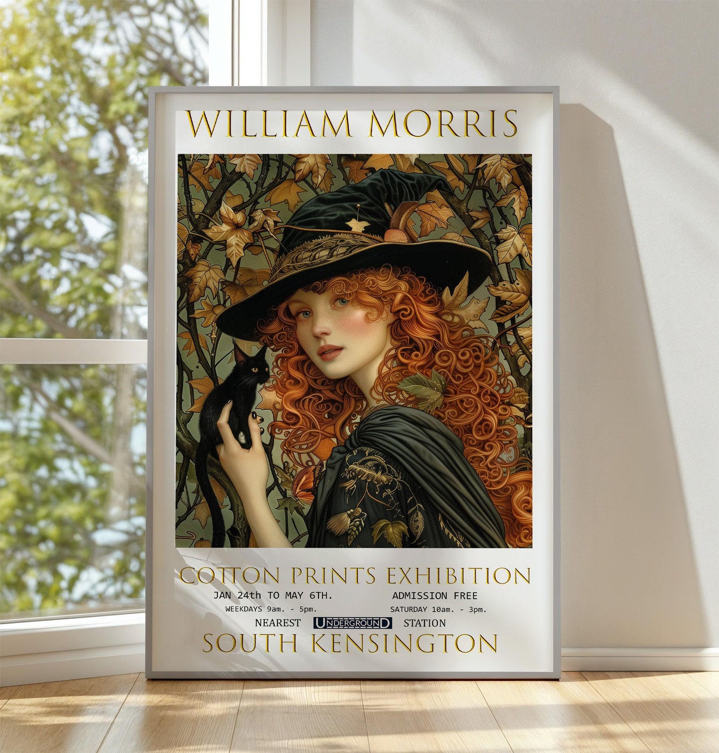 William Morris Print, William Morris Exhibition Print, William Morris Poster, Textiles Art, Gothic Wall Art, Witch & Black Cat Poster Print