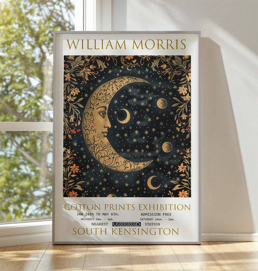 William Morris Moon & Stars Print, William Morris Exhibition Print, William Morris Poster, Vintage Wall Art, Textiles Art, Vintage Poster