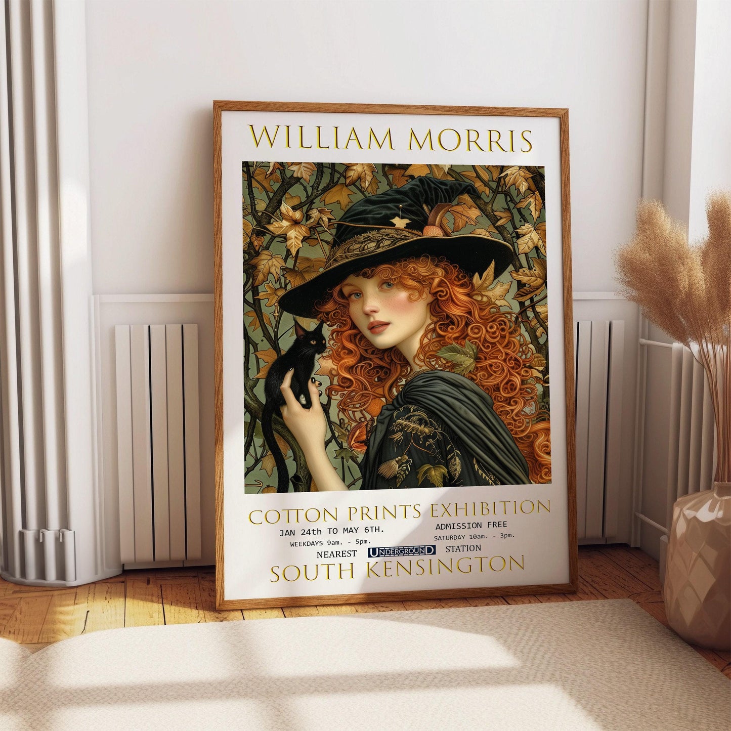 William Morris Print, William Morris Exhibition Print, William Morris Poster, Textiles Art, Gothic Wall Art, Witch & Black Cat Poster Print