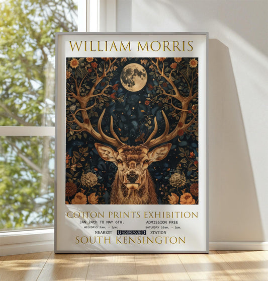 William Morris  Print, William Morris Exhibition Print, William Morris Poster, Vintage Poster, Textiles Art, Vintage Wall Art, Stag & Moon