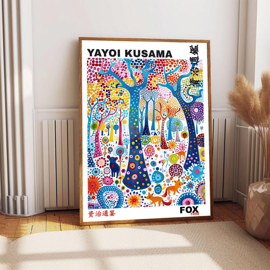 Yayoi Kusama Print, Japanese Art, Yayoi Kusama Poster, Whimsical Wall Art. Asian Wall Décor, Exhibition Poster, Gift Idea, Fox Art Print