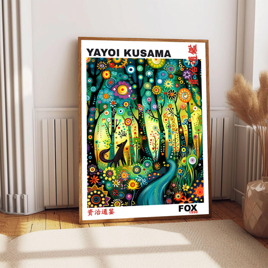 Yayoi Kusama Print, Japanese Art, Yayoi Kusama Wall Art, Whimsical Poster. Asian Wall Décor, Exhibition Poster, Gift Idea, Fox Poster Print