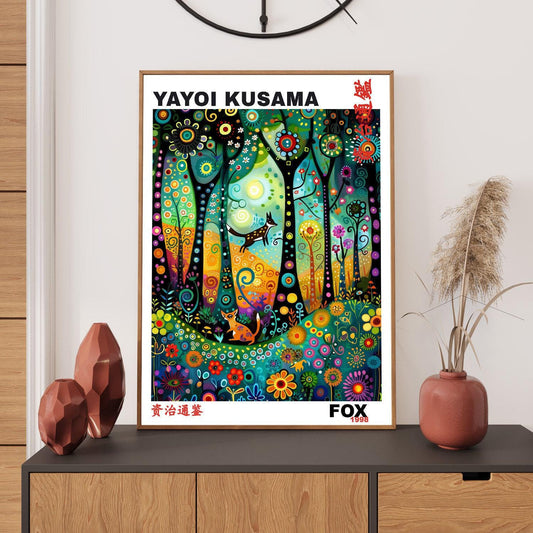 Yayoi Kusama Print, Japanese Art, Yayoi Kusama Picture, Whimsical Landscape Wall Art. Asian Wall Décor, Exhibition Poster, Gift, Fox Poster