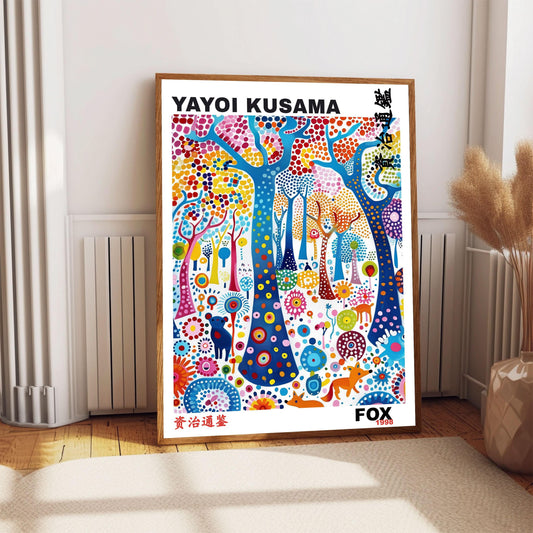 Yayoi Kusama Print, Japanese Art, Yayoi Kusama Wall Art, Whimsical Poster. Asian Wall Décor, Exhibition Poster, Fox Print, A1/A2/A3/A4/A5