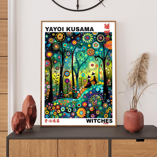 Yayoi Kusama Print, Japanese Art, Yayoi Kusama Poster, Asian Décor. Whimsical Landscape Art, Exhibition Poster, Witches Print A1/A2/A3/A4/A5