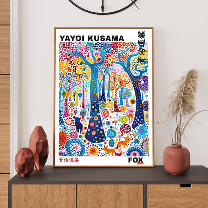 Yayoi Kusama Print, Japanese Art, Yayoi Kusama Poster, Whimsical Wall Art. Asian Wall Décor, Exhibition Poster, Gift Idea, Fox Art Print