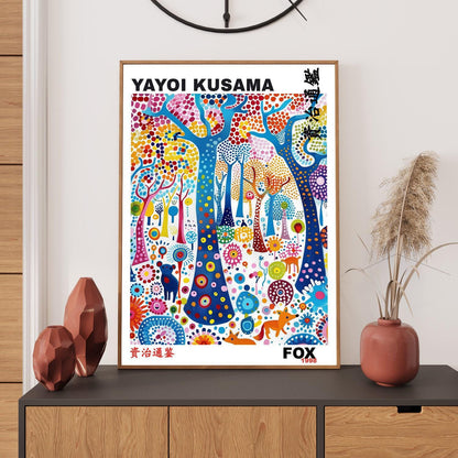 Yayoi Kusama Print, Japanese Art, Yayoi Kusama Wall Art, Whimsical Poster. Asian Wall Décor, Exhibition Poster, Fox Print, A1/A2/A3/A4/A5