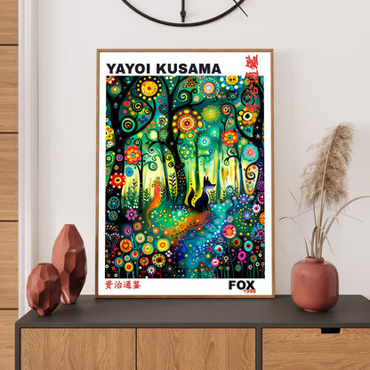 Yayoi Kusama Print, Japanese Art, Yayoi Kusama Wall Art, Whimsical Landscape Poster. Asian Wall Décor, Exhibition Poster, Fox Picture Print