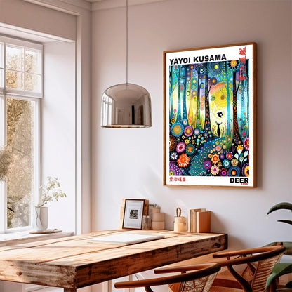 Yayoi Kusama Print, Japanese Art, Yayoi Kusama Wall Art, Whimsical Landscape Art. Exhibition Poster, Asian Wall Décor, Gift, Deer Art Print