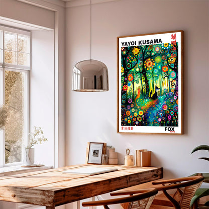 Yayoi Kusama Print, Japanese Art, Yayoi Kusama Wall Art, Whimsical Landscape Poster. Asian Wall Décor, Exhibition Poster, Fox Picture Print