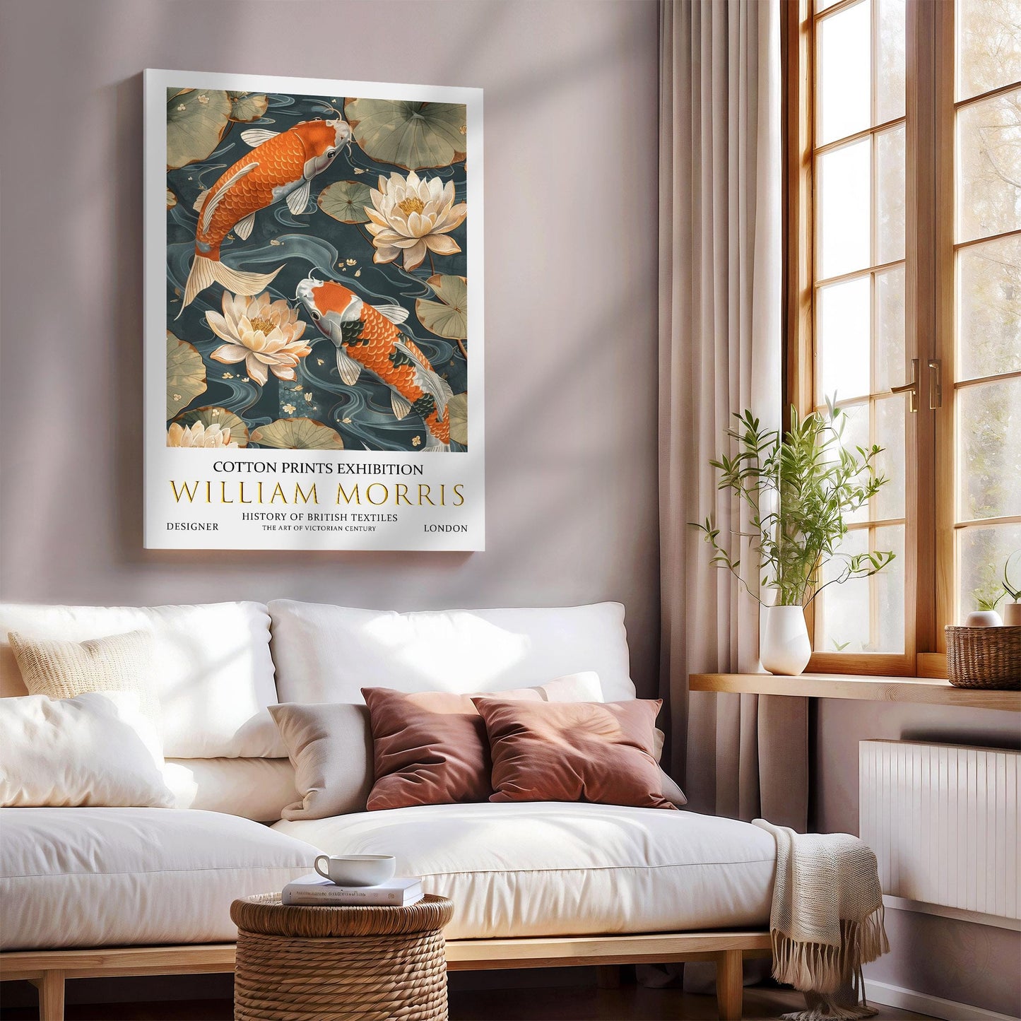 William Morris Canvas, William Morris Exhibition Print on Canvas, William Morris Print, Textile Canvas,  Floral Wall Art, Koi Fish Canvas