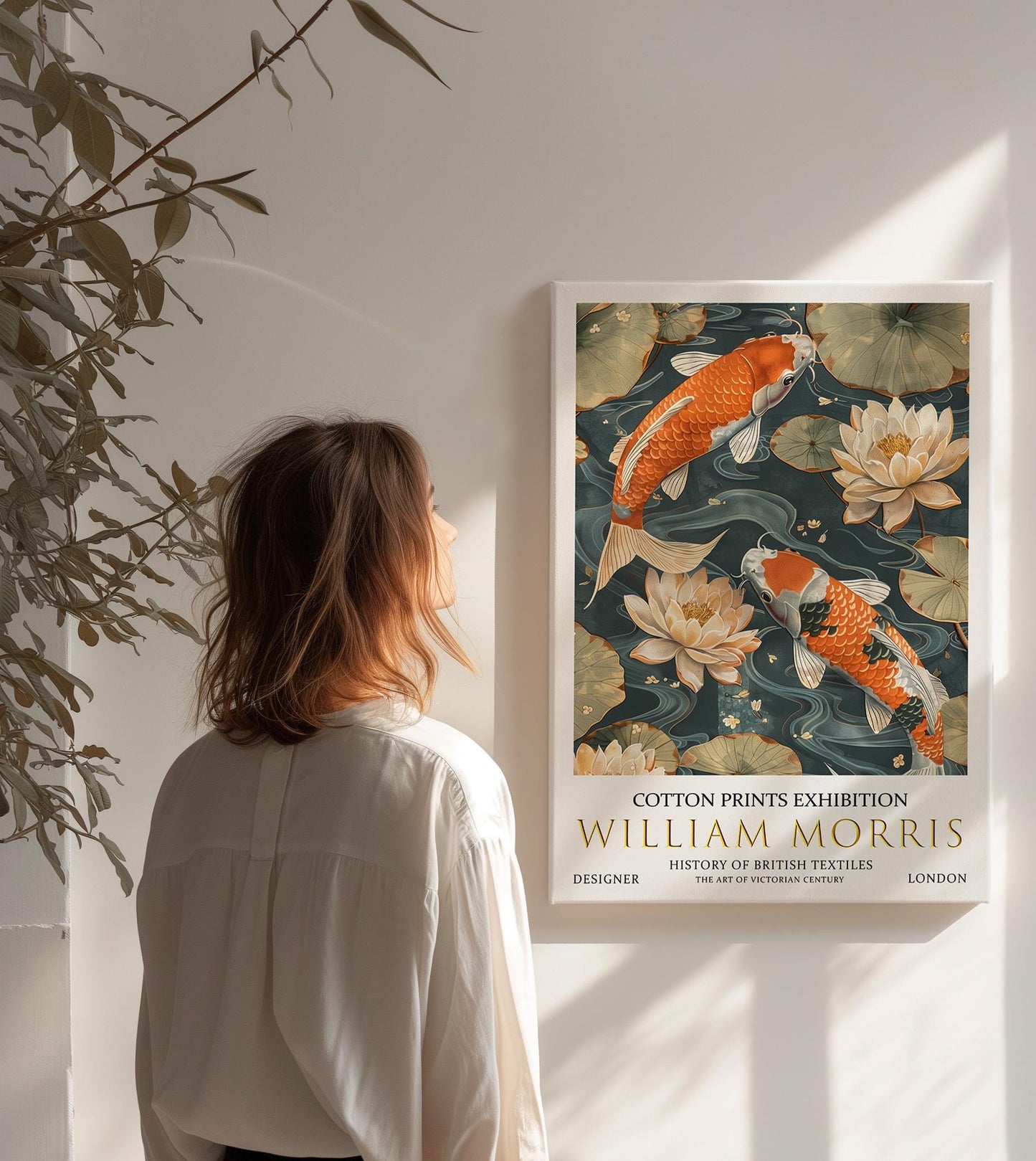 William Morris Canvas, William Morris Exhibition Print on Canvas, William Morris Print, Textile Canvas,  Floral Wall Art, Koi Fish Canvas