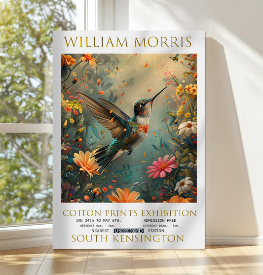 William Morris Hummingbird Canvas, William Morris Exhibition Print on Canvas, William Morris Wall Art, Vintage Textiles, Floral Wall Décor