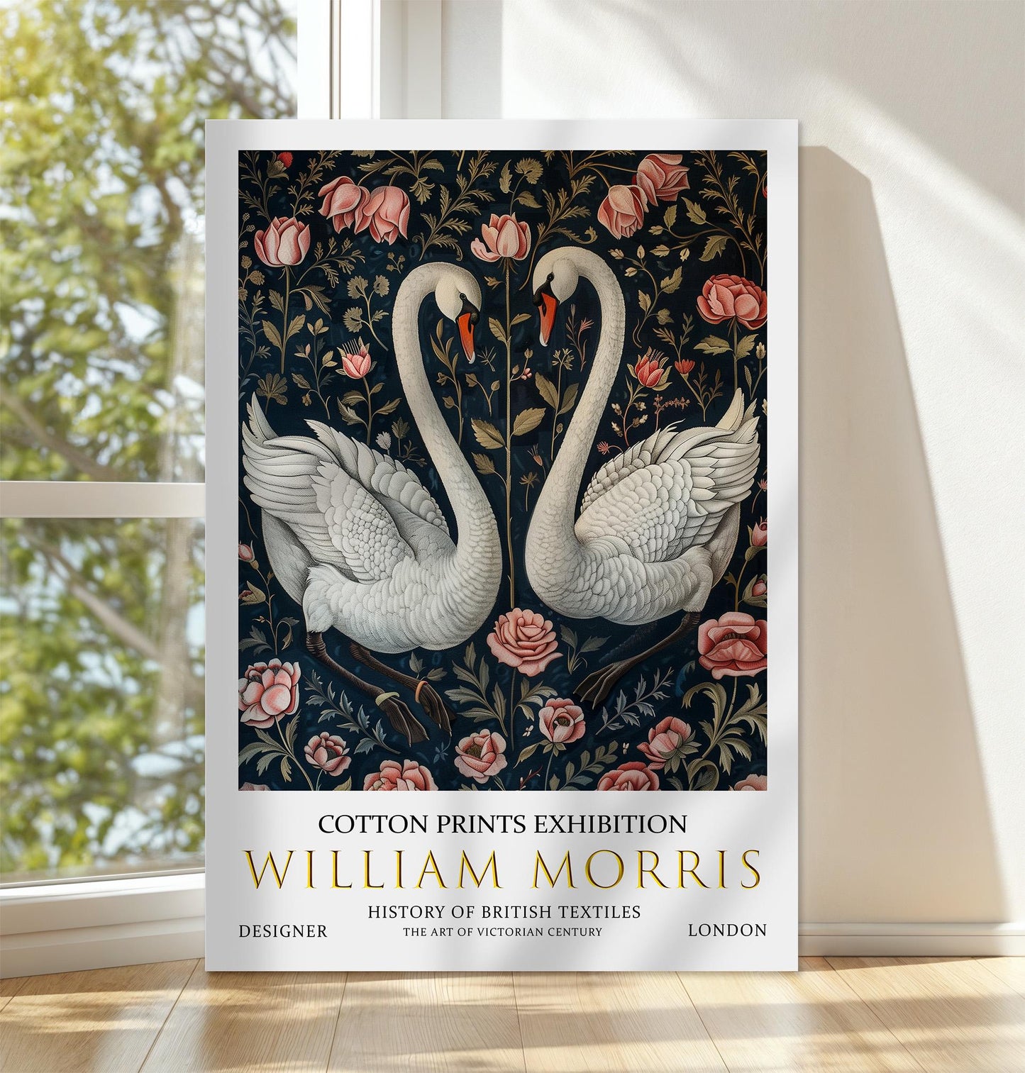 William Morris Canvas, William Morris Exhibition Print on Canvas, William Morris Print, Textile Canvas,  Floral Wall Art, Swans Canvas