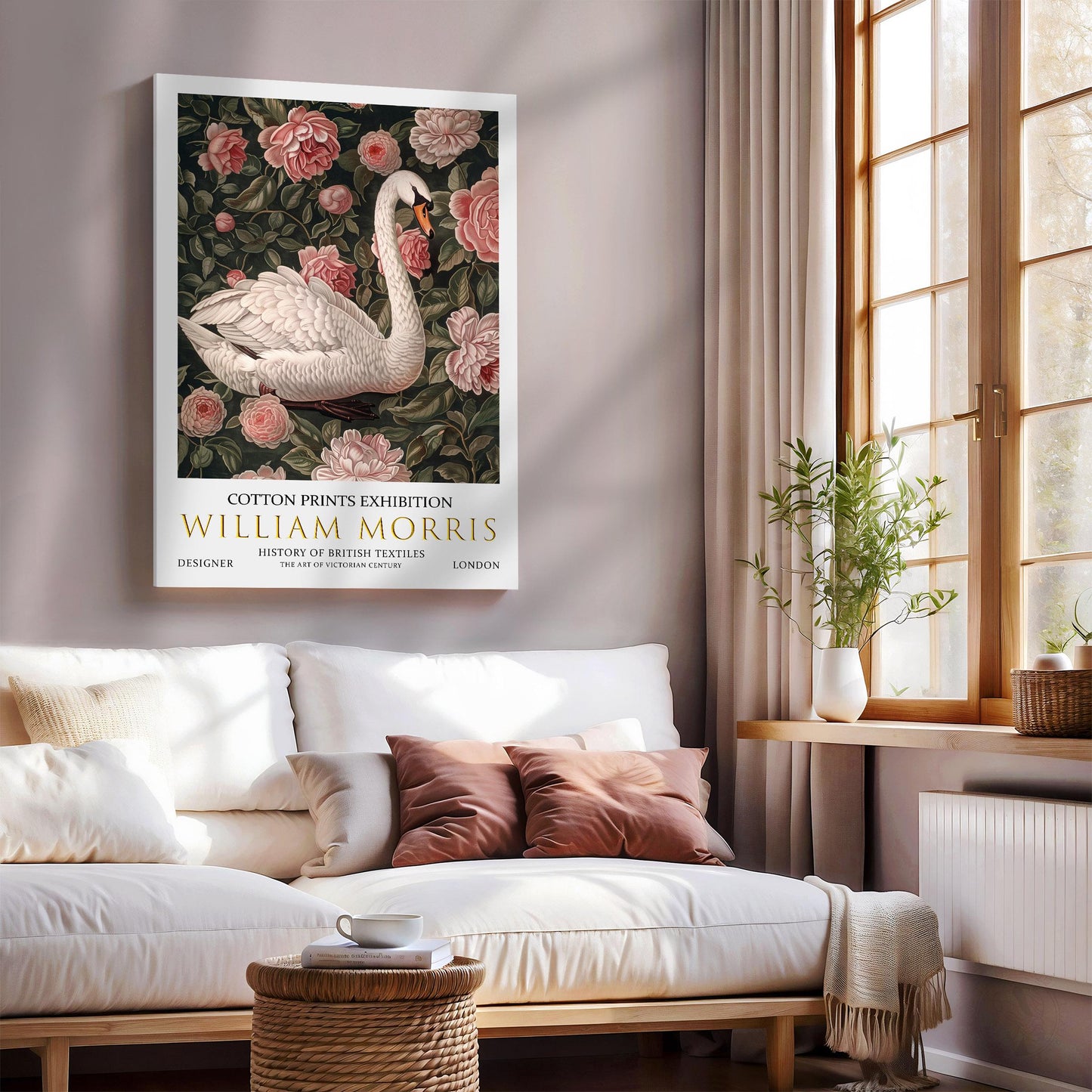 William Morris Canvas, William Morris Exhibition Print on Canvas, William Morris Print, Textile Canvas,  Floral Wall Art, Swan Canvas