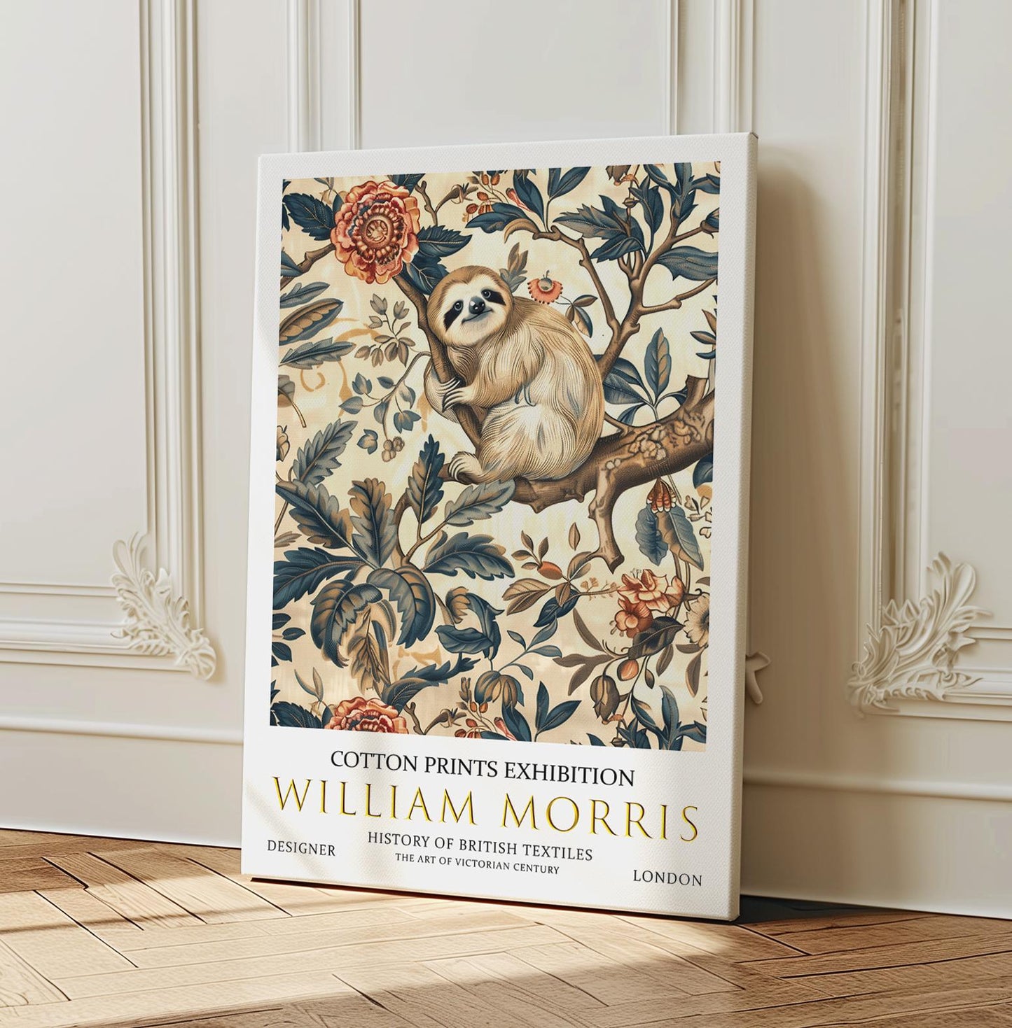 William Morris Canvas, William Morris Exhibition Print on Canvas, William Morris Print, Textile Canvas,  Floral Wall Art, Sloth Canvas