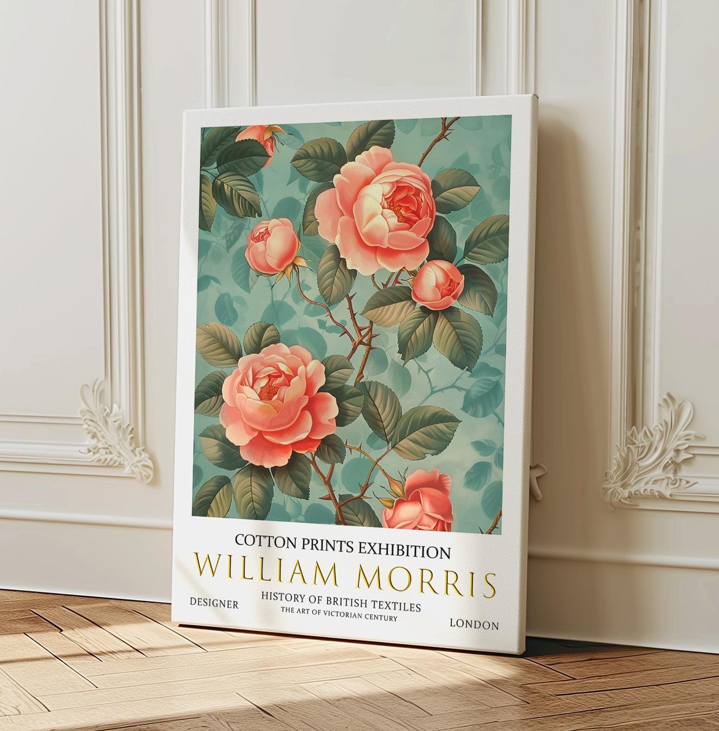 William Morris Canvas, William Morris Exhibition Print on Canvas, William Morris Print, Textile Canvas,  Floral Wall Art, Roses Canvas