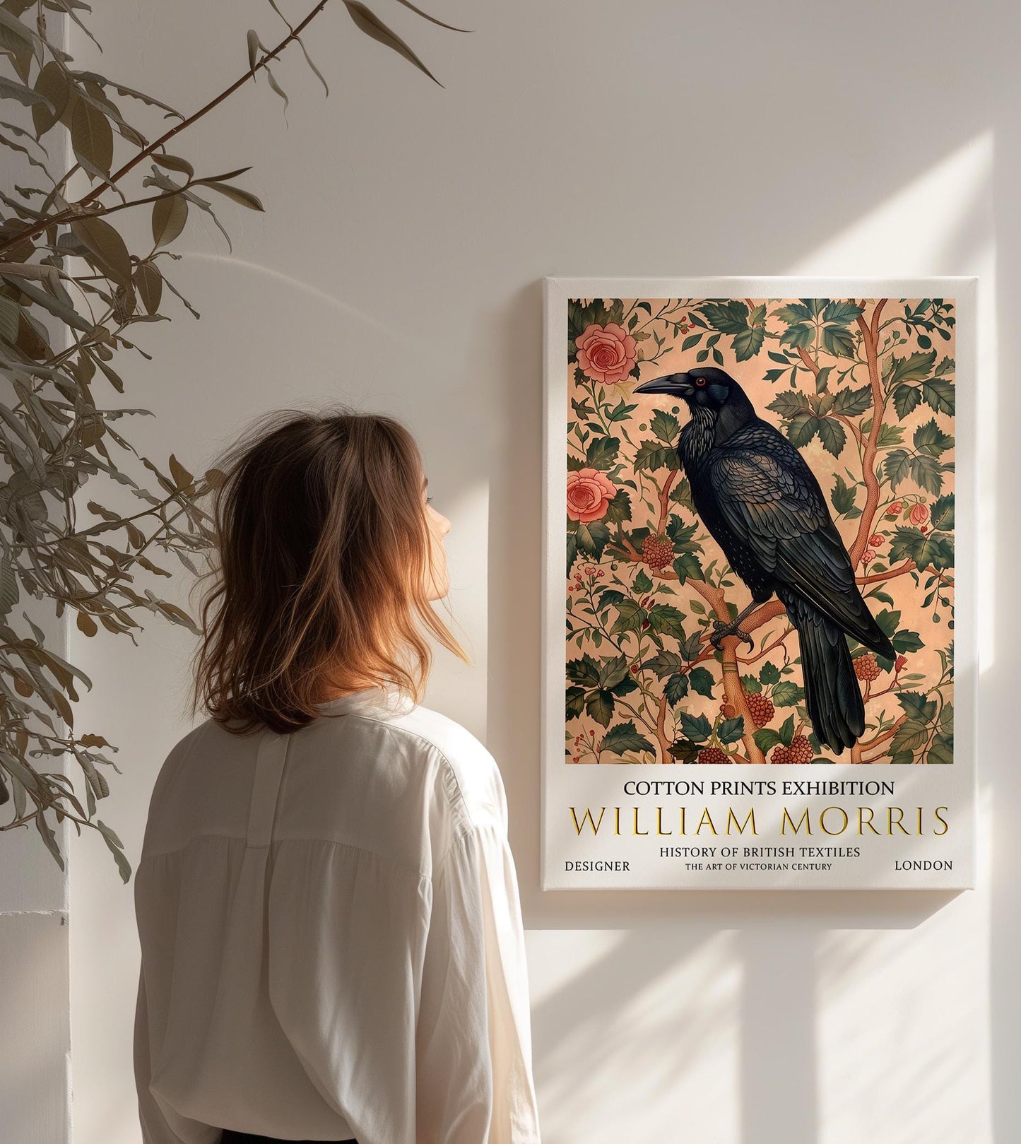 William Morris Canvas, William Morris Exhibition Print on Canvas, William Morris Print, Textile Canvas,  Floral Wall Art, Raven Canvas