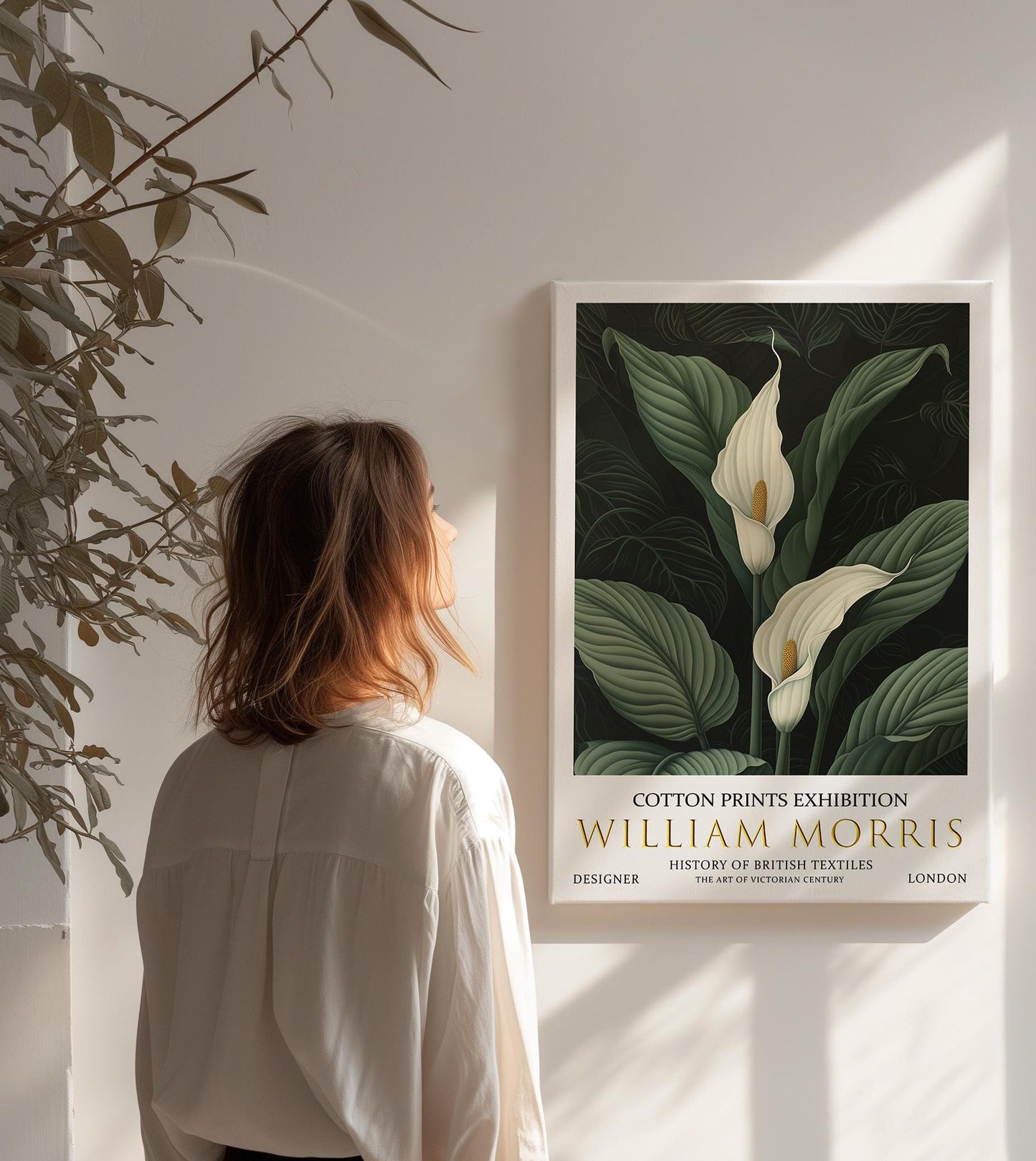 William Morris Canvas, William Morris Exhibition Print on Canvas, William Morris Print, Textile Canvas,  Floral Wall Art, Peace Lily Canvas